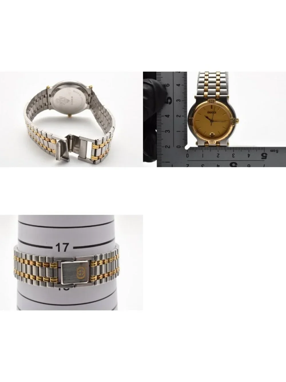 Gucci Quartz Watch Gold Dial GG Bezel Stainless Steel